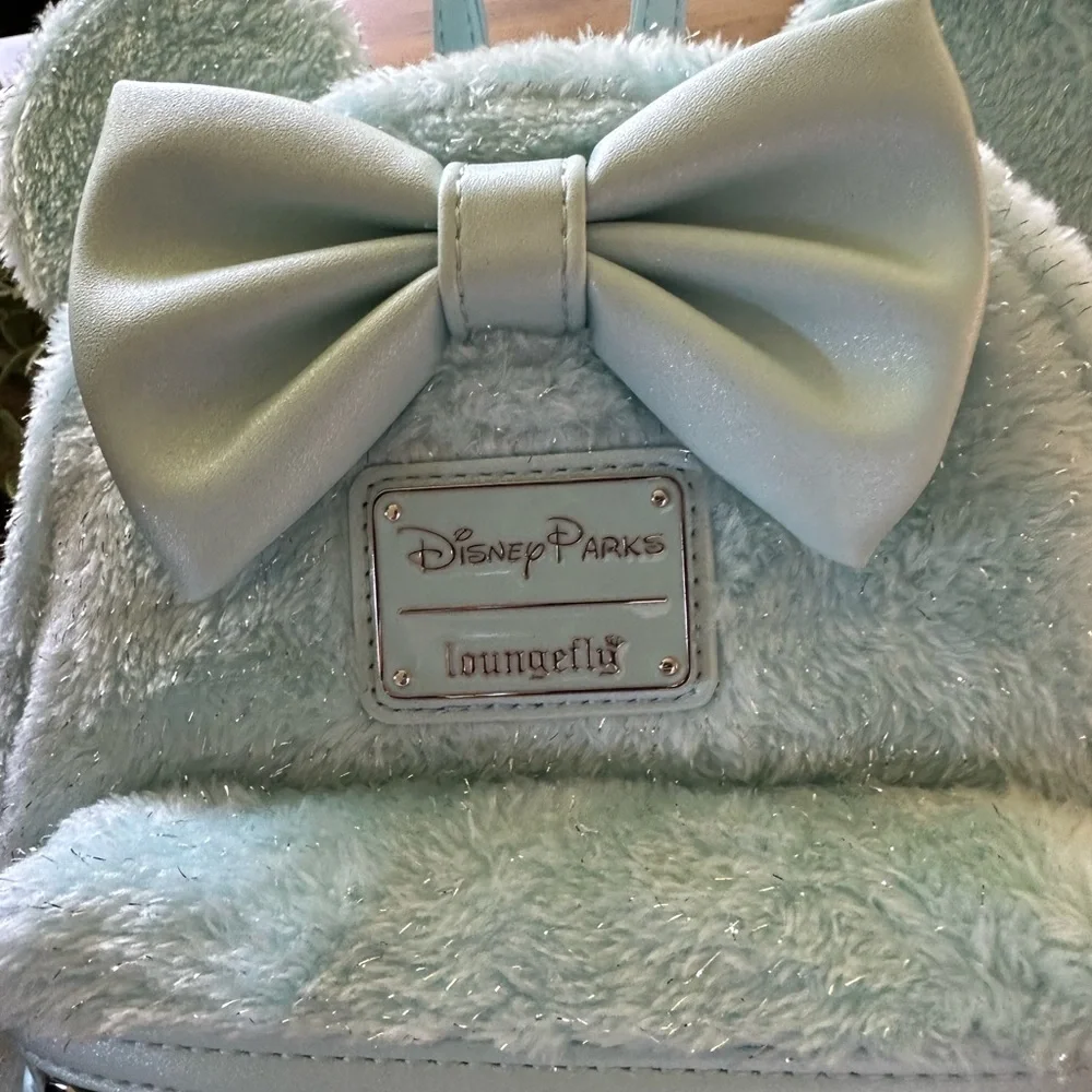 Disney park Loungefly Mint Plush Backpack with Bow Tinsel - Picture 2 of 5